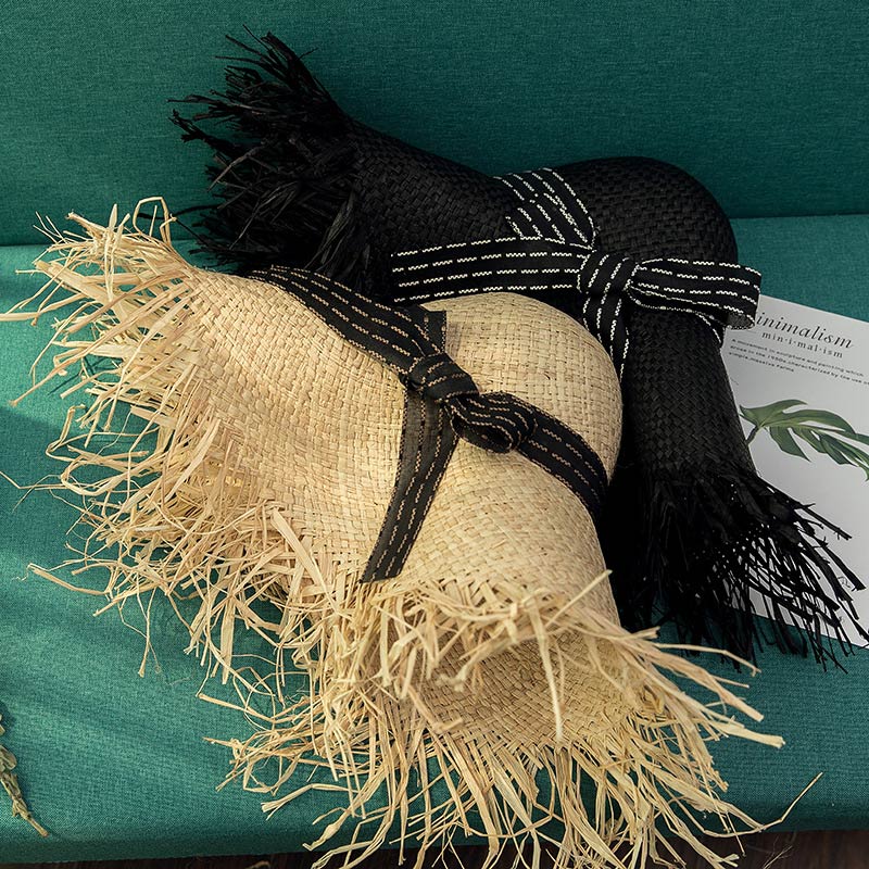 Egyedi festett fekete Raffia Straw Lady Floppy Hat